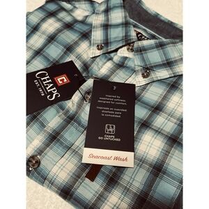Chaps Shirt Mens Medium Blue Stretch Oxford Button Down Long Sleeve Pocket NWT